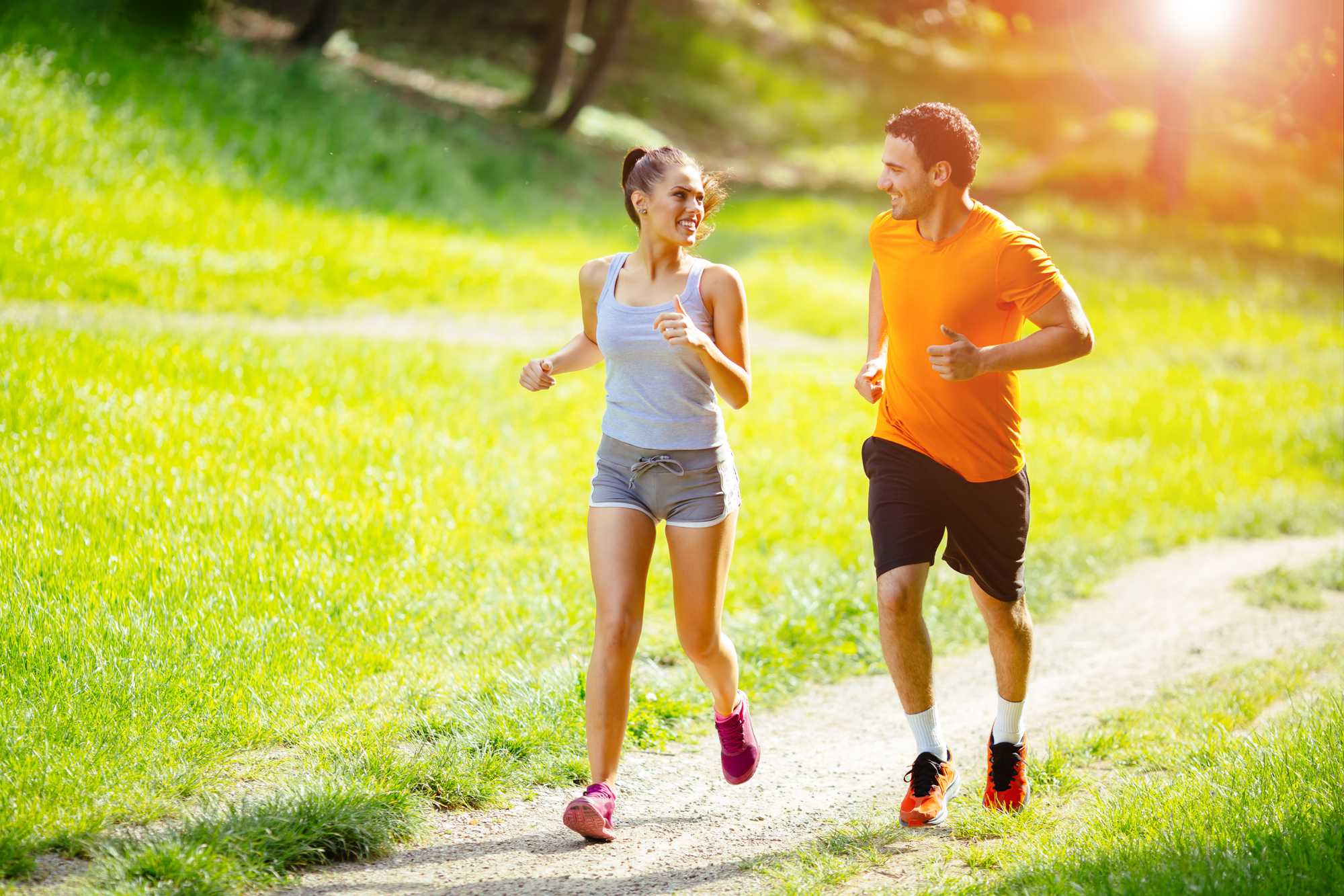 Man and woman running together