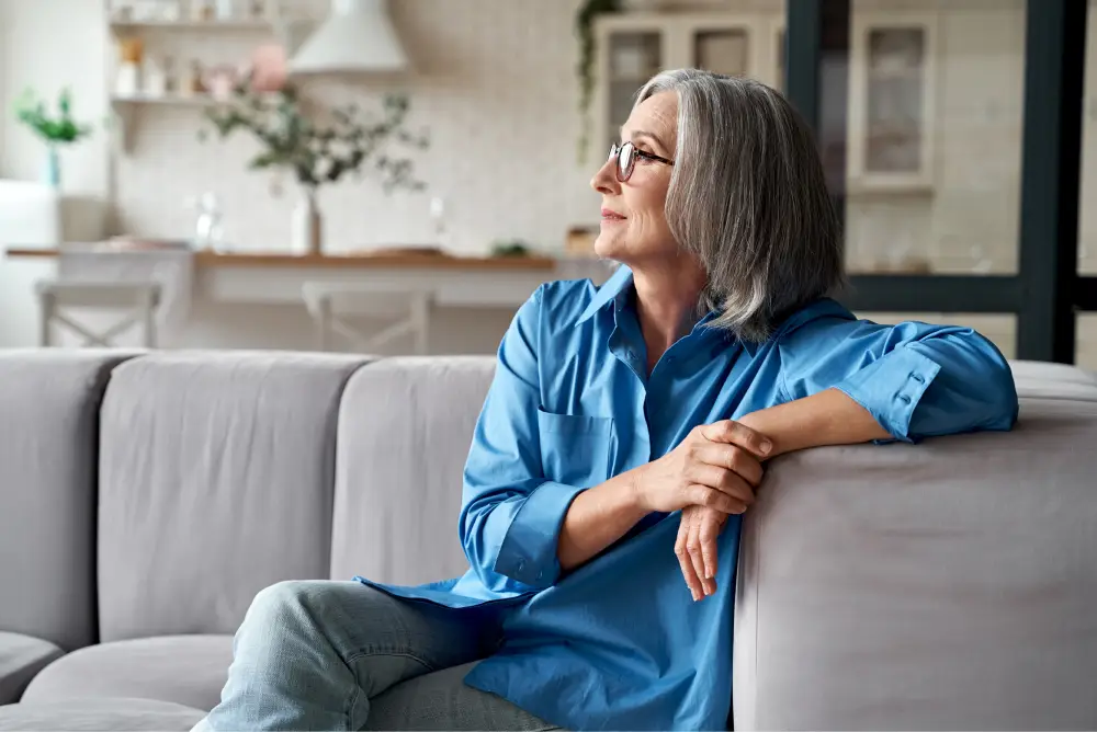 Calm relaxed mature woman relaxing