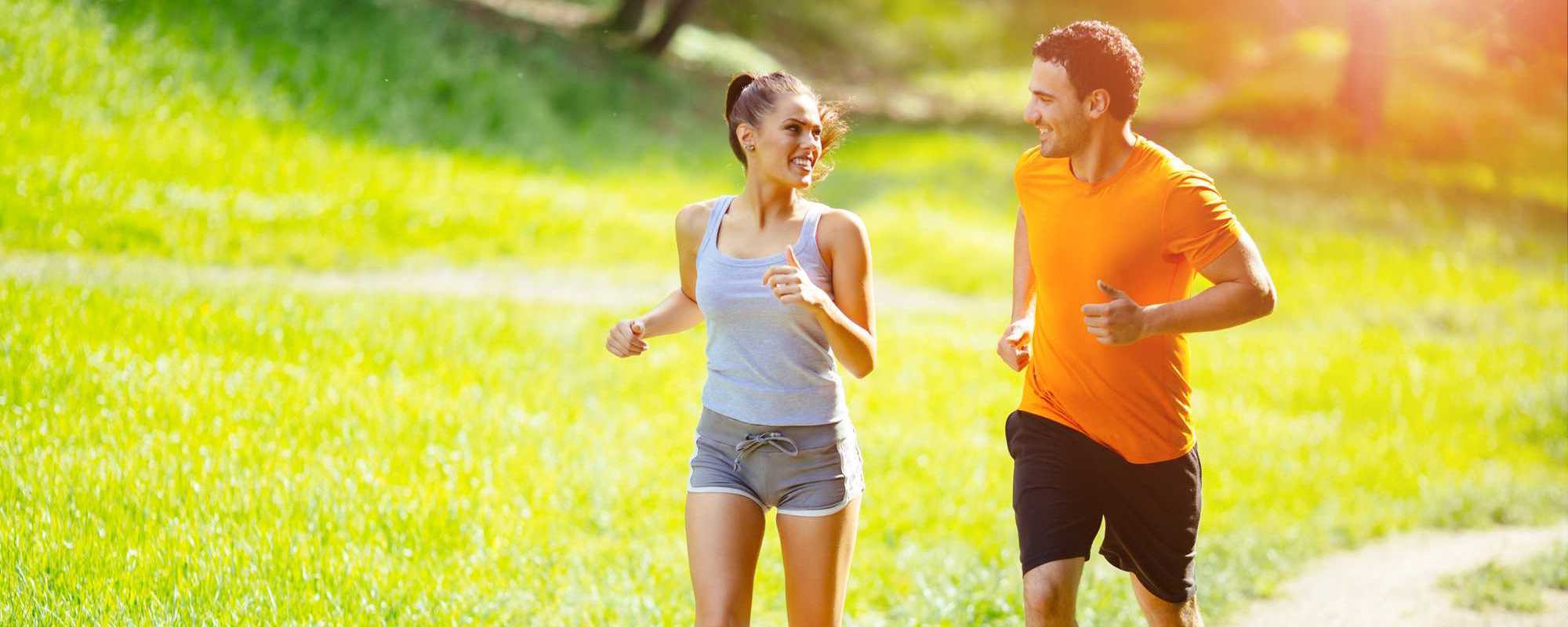 Man and woman running together